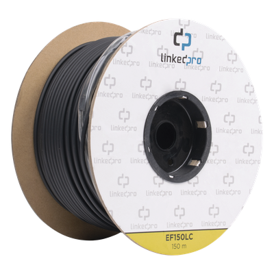Carrete de Fibra Óptica Monomodo / Conectores LC-LC Dúplex / 150 m (492.13 pies) / Reforzada con Kevlar / Tight Buffer 900 μm / HDPE para Subterráneo