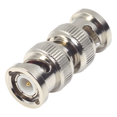 Adaptador Coaxial / BNC Macho a BNC Macho / 75 Ohm / Montaje en Línea / Cuerpo Niquelado / Contacto Oro / Aislante Teflón