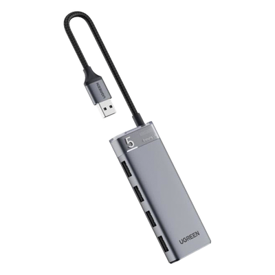 HUB USB 3.2 Gen1 / 4 Puertos USB-A / 5Gbps / Carcasa ABS+PC Metalizado / Cable Nylon 20cm / OTG / LED Indicador