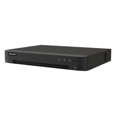 DVR Pentahíbrido / 16 Canales TurboHD + 16 Canales IP / 8 Megapixel (4K) / H.265+ / Audio Bidireccional / 1 Bahía HDD 10 TB / AcuSense
