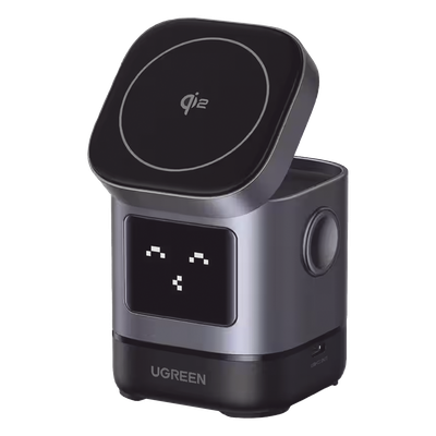 Cargador Inalámbrico / Qi2 15W / Triple Carga Simultánea / Pantalla Inteligente / 25W Total / USB-C 5W para Apple Watch
