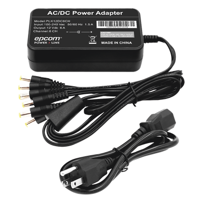 Fuente de Poder / 6 Salidas Jack Macho / 12 Vcc / 6 A / Entrada 100-240 VCA / 72 W / 117x62x34 mm (0.38x0.20x0.11 ft)