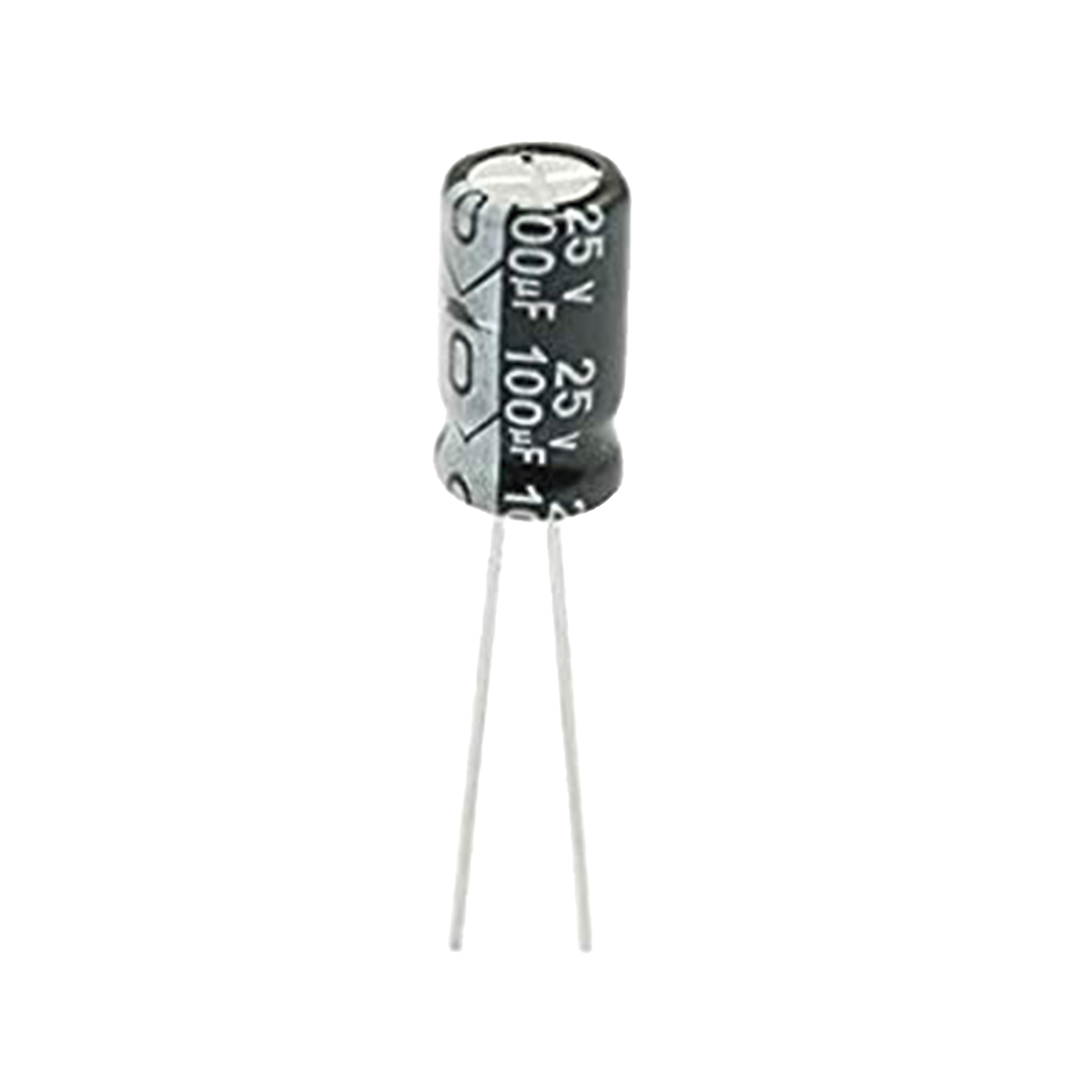 Capacitor ElectrolÌtico de Aluminio, Radial de 100 µFd, 25 Vcc, 105 ∞C, 6.3 x 11 mm.