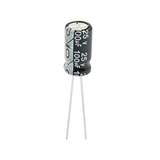 Capacitor ElectrolÌtico de Aluminio, Radial de 100 µFd, 25 Vcc, 105 ∞C, 6.3 x 11 mm.