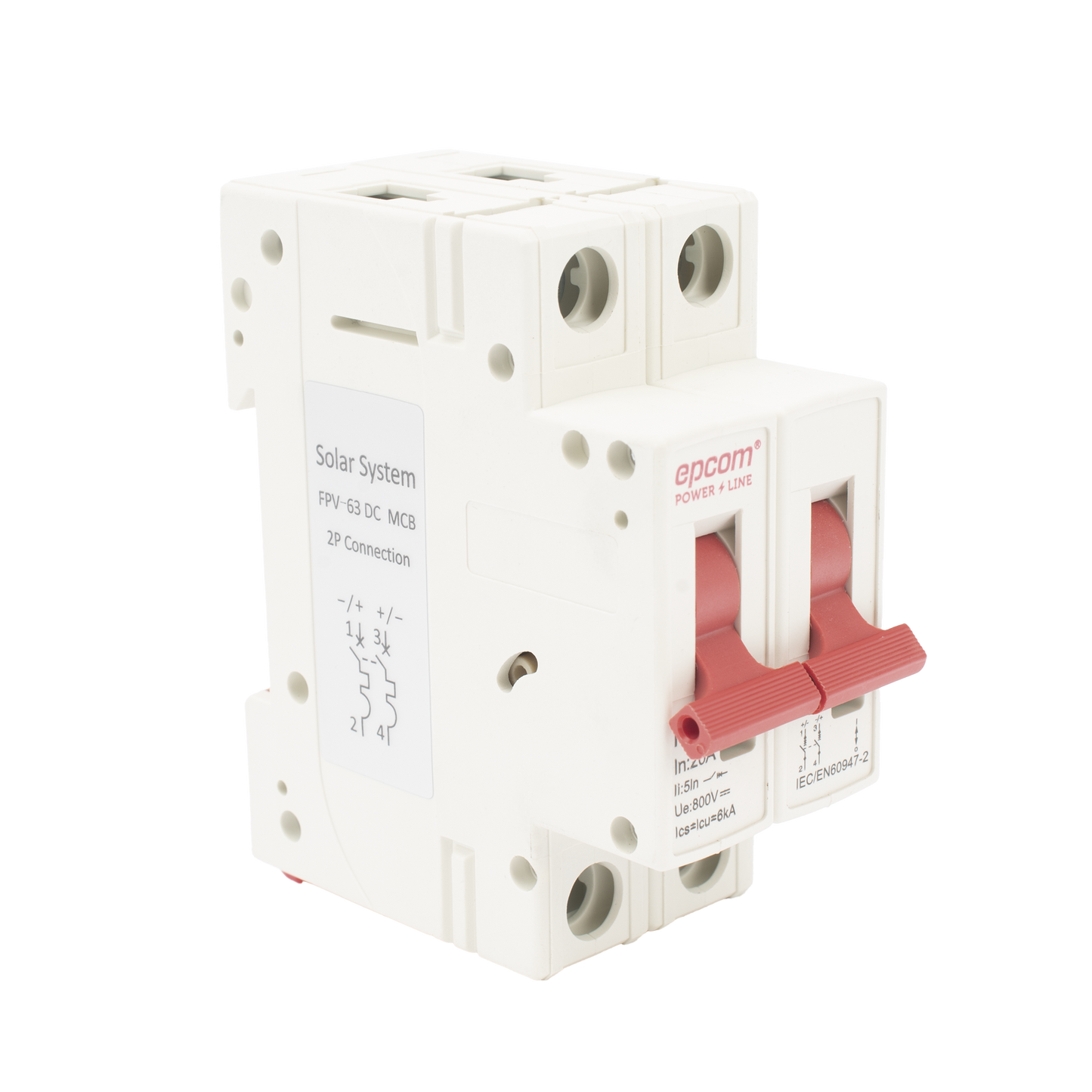 Protección Térmica/ Interruptor 2P, 20 A,  Corriente Directa  800 Vcc para Aplicación Fotovoltaica Montaje Riel DIN