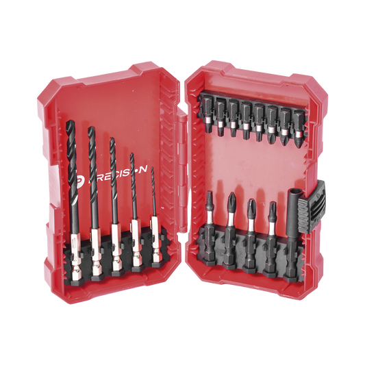 Juego de 18 Puntas y Brocas para Taladro, con Entrada Hexagonal de 1/4, Incluye Estuche.