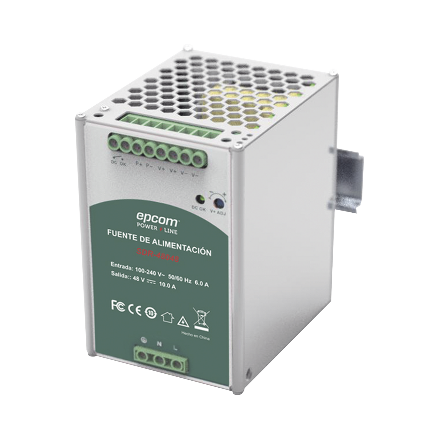 Fuente de Poder Industrial 48 Vcc @ 10A / 480W / Función relay Vcc  / Función de Conexión Paralelo / Riel Din