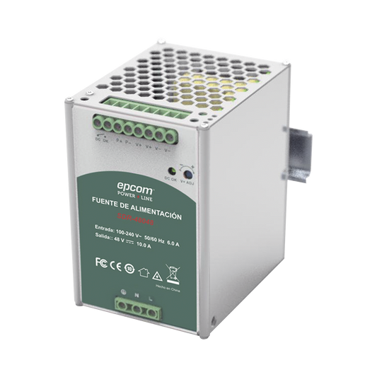 Fuente de Poder Industrial 48 Vcc @ 10A / 480W / Función relay Vcc  / Función de Conexión Paralelo / Riel Din