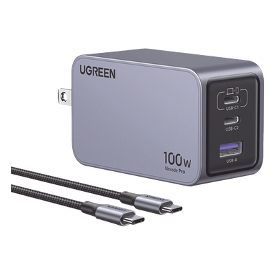 Cargador de Escritorio / 100 W / 3 Puertos / 2 USB-C + 1 USB-A / GaNInfinity / PD3.1 / QC4.0 / Caja de Aluminio