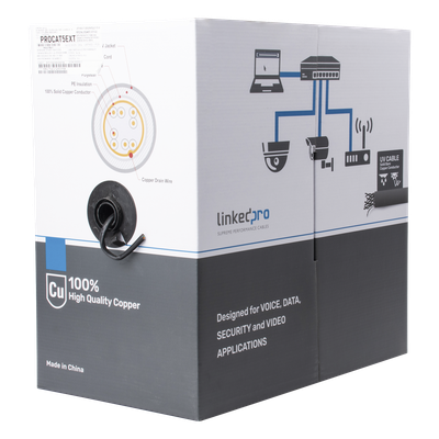 Bobina de Cable / Cat5e / FTP / 305 m (1000 pies) / Blindado / Intemperie CMX / 24 AWG / Cobre / Negro