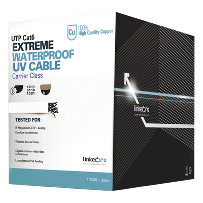 Bobina de Cable UTP Cat6 para Exterior / 305 Metros (1000 Pies) / 23 AWG Cobre Sólido / Certificado UL / Sin Blindaje / 1 Gbps / PoE Extendido