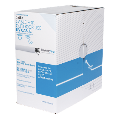 Cable UTP Cat5e / 305 m (1000 ft) / Exterior UV / 24 AWG Cobre Sólido / Fast Ethernet / PoE / Blanco