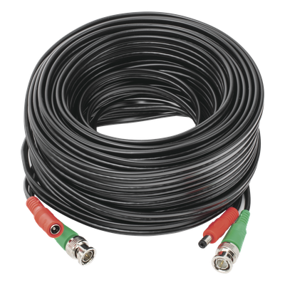 Cable Coaxial Siames / BNC RG59 + Alimentación / 20 m (65.62 pies) / 100% Cobre / 4K / Interior-Exterior