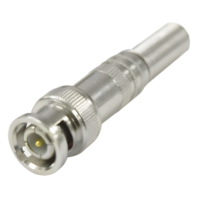 Conector BNC Macho / 75 Ohm / Resorte de Presión / RG-59/RG-6 / Níquel-Oro-PTFE / 41.7 mm (0.14 ft) Largo