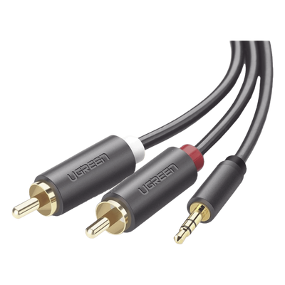 Cable de Audio 3.5mm a 2 RCA Macho / 5 Metros (16.40 Pies) / Blindaje Múltiple / Conectores Oro 24K / TPE Ecológico / ABS