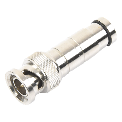 Conector BNC Macho / Compresión Axial / 75 Ohm / RG-59/U / Níquel-Oro-PTFE / 42 mm Largo / 0.14 ft Diámetro