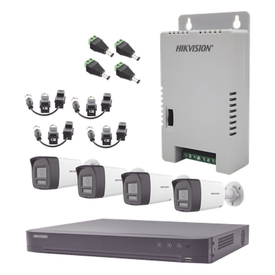 Kit de Videovigilancia TurboHD / DVR 4 Canales 4K / 4 Cámaras Bala 3K / Audio Bidireccional / Dual Light 30 m (98.4 ft) / IP67 / Fuente 12VDC