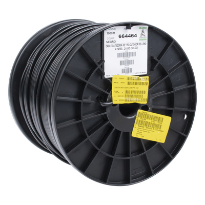 Bobina Cat5e UTP / 305m (1000 pies) / Gel para Exterior / 24 AWG / Negro / -20°C a 75°C