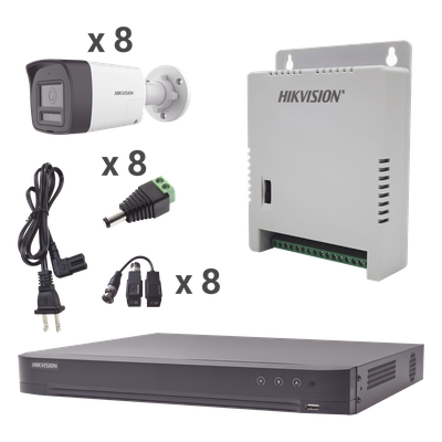 Kit TurboHD 4K / DVR 8 Canales / 8 Cámaras Bala 3K / Audio Bidireccional / Dual Light 30 m (98.4 ft) / ColorVu / IP67
