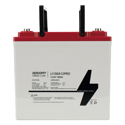 Batería LiFePO4 Ciclo Profundo / 12.8 Vcc / 100 Ah / Descarga 100 A / 3500 Ciclos / Rango -20°C a +60°C / Carga CC/CV 14.4 Vcc