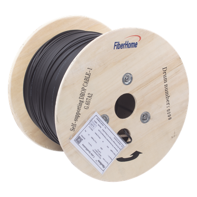 Carrete de Fibra Óptica Aérea / Drop Figura 8 / G.657A2 / Monomodo 1 Hilo / LSZH / 1 km (3281 ft) / Span 80