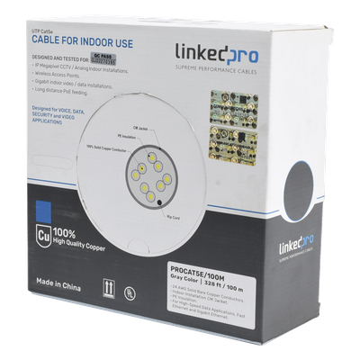 Cable UTP Cat5e / 4 Pares / 100% Cobre Calibre 24 / 100 MHz / 100 m (328 Pies) / Interior