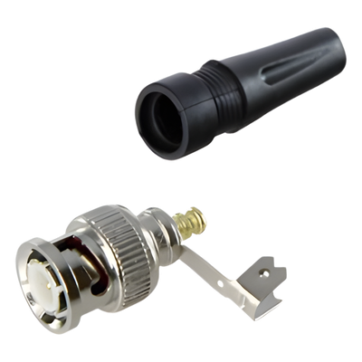 Conector BNC Macho / 75 Ohm / Base de Alivio PVC / Níquel-Oro-PTFE / RG-59 / 55 mm Longitud