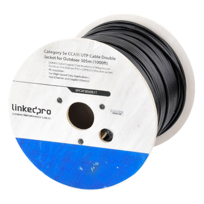 Bobina de Cable UTP / Cat5e / 305 m (1000 ft) / CCA 24 AWG / Doble Forro Intemperie / 100 MHz