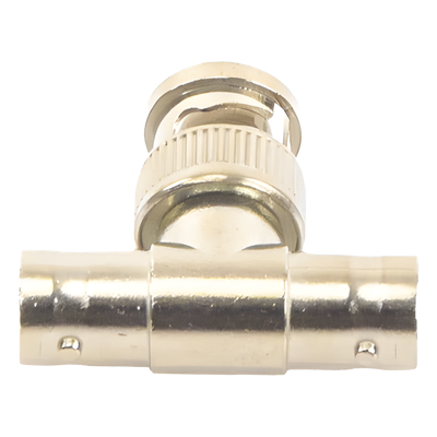 Adaptador Coaxial T / BNC Macho a 2x BNC Hembra / 75 Ohm / Contactos Oro / Aislante Teflón / CCTV Profesional