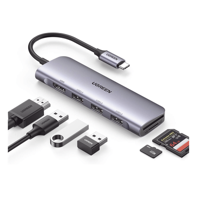 Docking Station USB-C / 6 en 1 / HDMI 4K@30Hz / 3 Puertos USB 3.0 / Lector SD + Micro SD / Aluminio