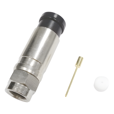 Conector F Macho / Compresión Axial / Cable Coaxial RG-11 / 75 Ohm / Bronce Niquelado