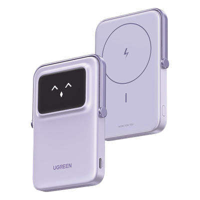 Power Bank Inalámbrico / 10000 mAh / Carga Inalámbrica 7.5W / PD 20W USB-C / Pantalla TFT con Emojis / Soporte Plegable / MagSafe Compatible